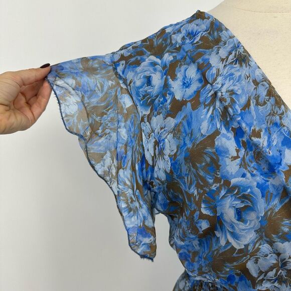 Le Ragazze Floral Maxi Dress XL Fit Flare Elastic Silk Blend Garden Party Fairy - Picture 5 of 16